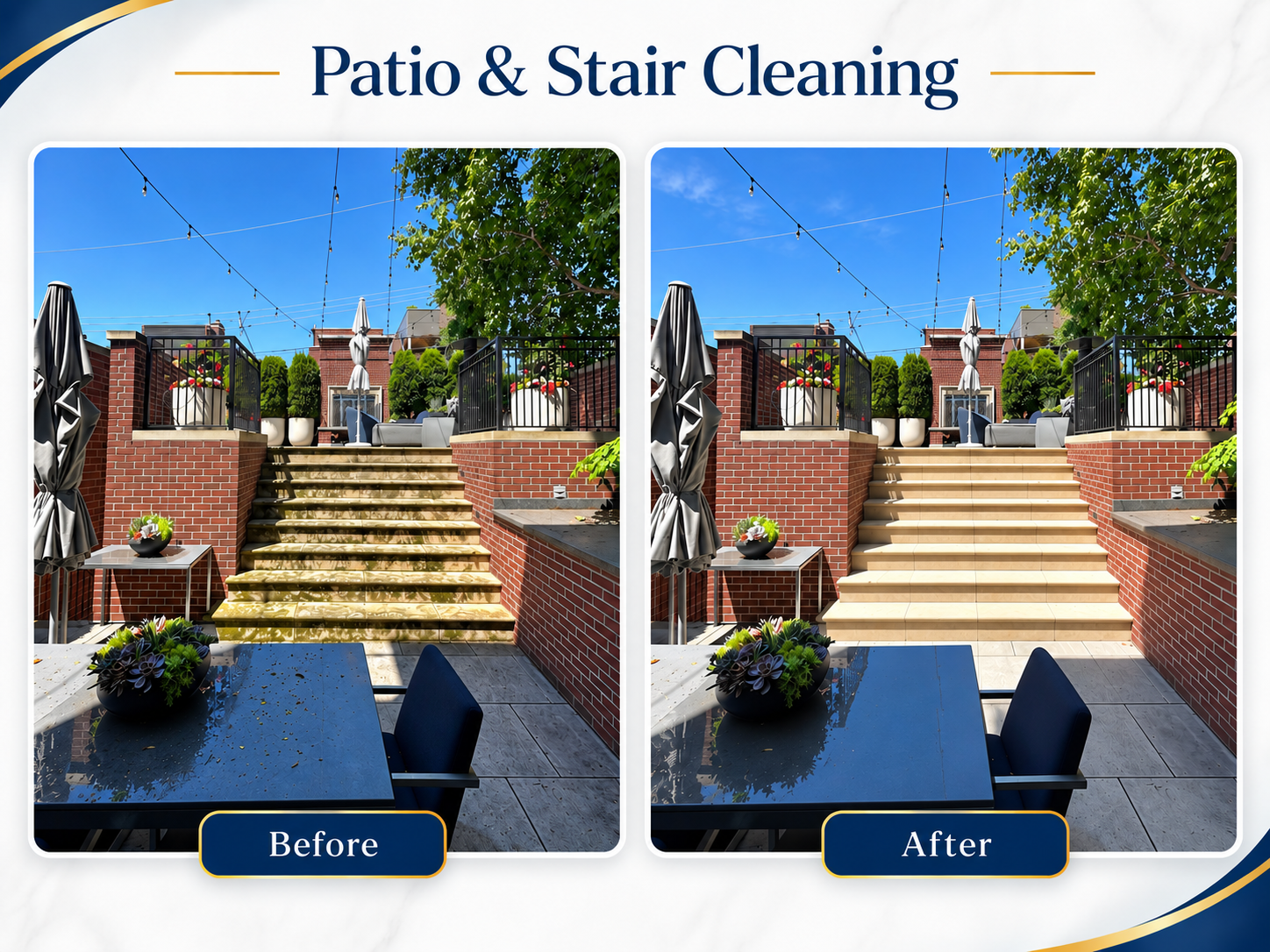 Patio and stair cleaning before and after