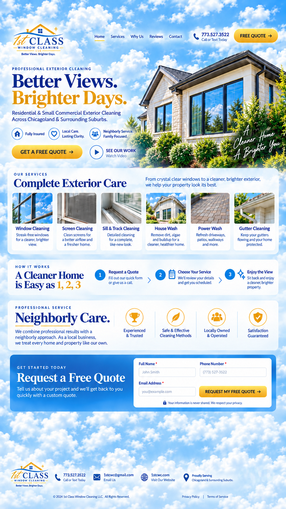1st Class Window Cleaning homepage design